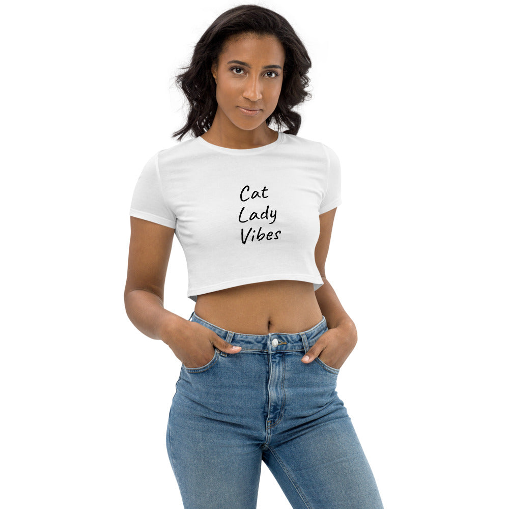 Cat Lady Vibes (White Organic Crop Top)