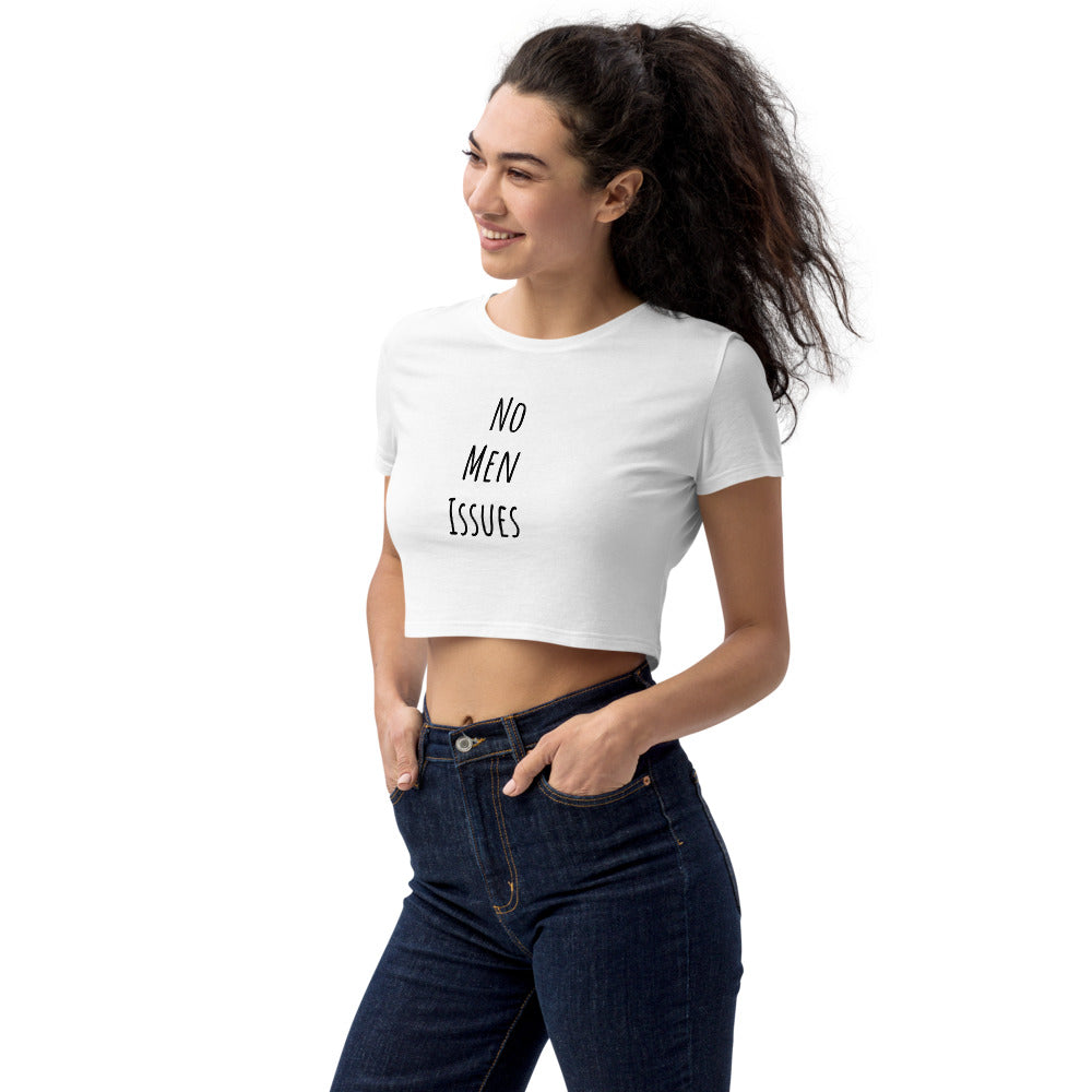 No Men Issues (Women's White Organic Crop Top)