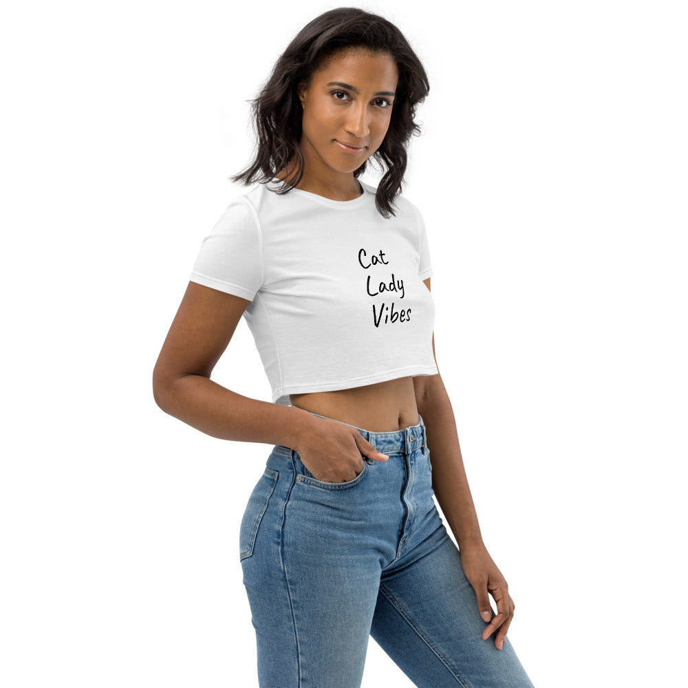 Cat Lady Vibes (White Organic Crop Top)